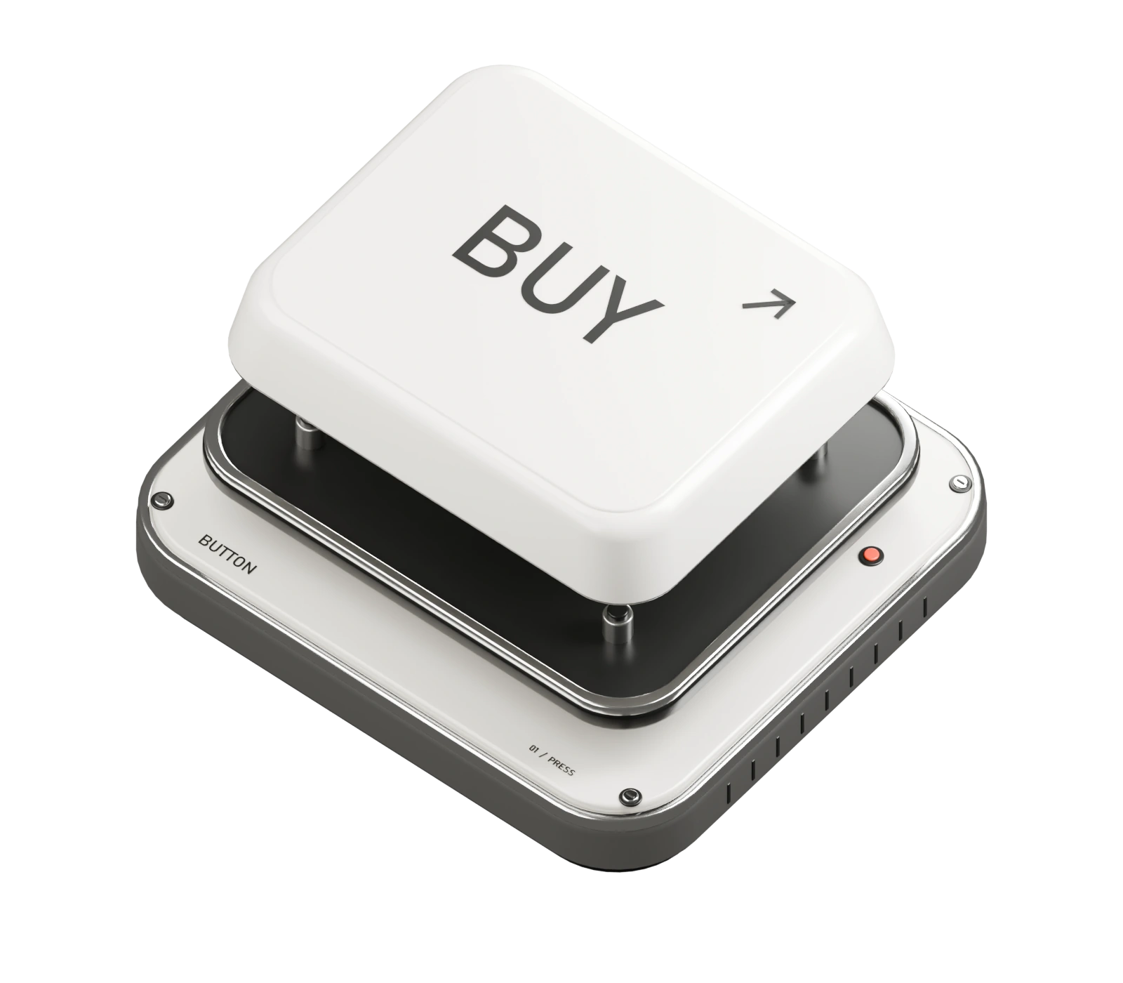Detail of BUTTON’s precision-machined BUY key, with its mechanical layers revealed
